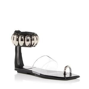 Jeffrey Campbell Island Ankle Embellished Sandals Black Patent Silver Size 6.5M